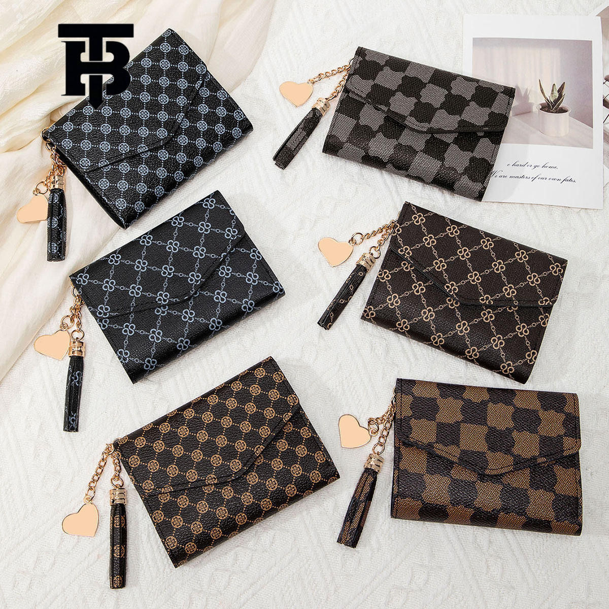 Luxury Bag TB BHULAMTE Designer Bag Vintage Print Multifunctional 70% Off Short Wallet New Tassel Pendant Decorative Clutch Portable Women's Coin