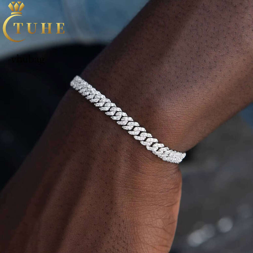 6mm Pure Sier Morganite Cuban Chain Bracelet, Ice-Cracked Morganite, Suitable for Both Men and Women Jewelry
