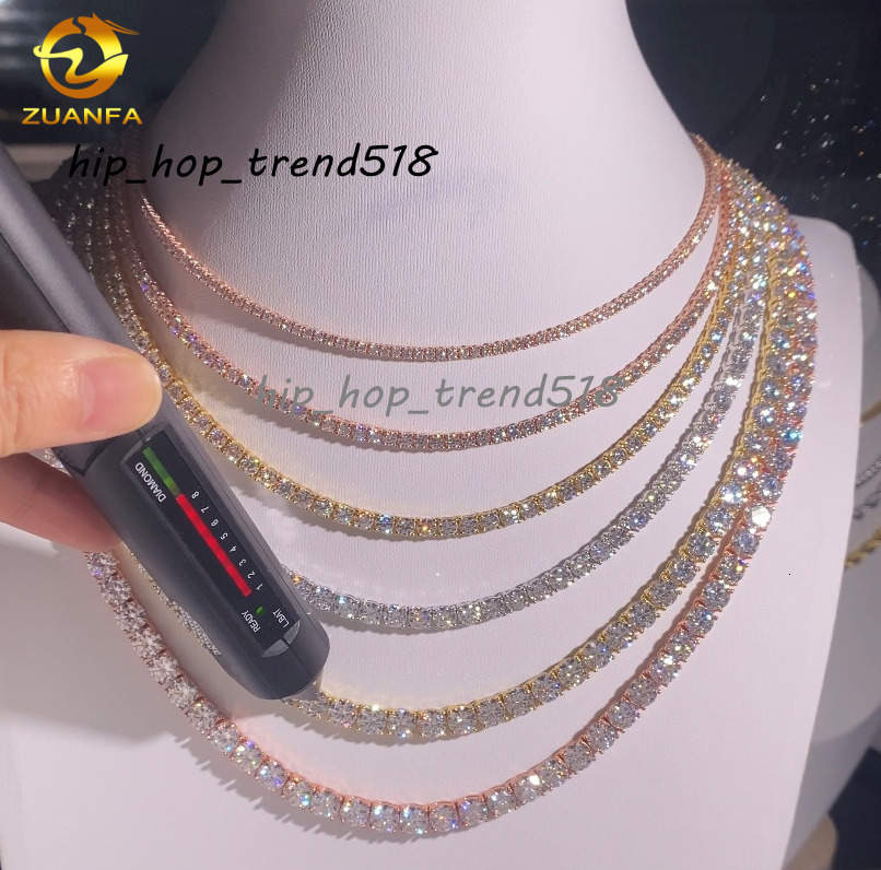 RTS 925 Silver Hip Hop Tennis Choker Chain Iced Out Jewelry 2mm 3mm 4mm 5mm 65mm VVS Moissanite Diamond Chain Tennis Necklace