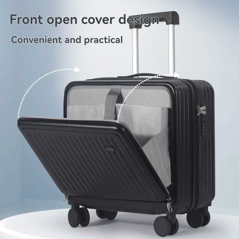 Front opening luggage compartment 18 inch multifunctional suitcase for women mini boarding case small password travel suitcase Z250905