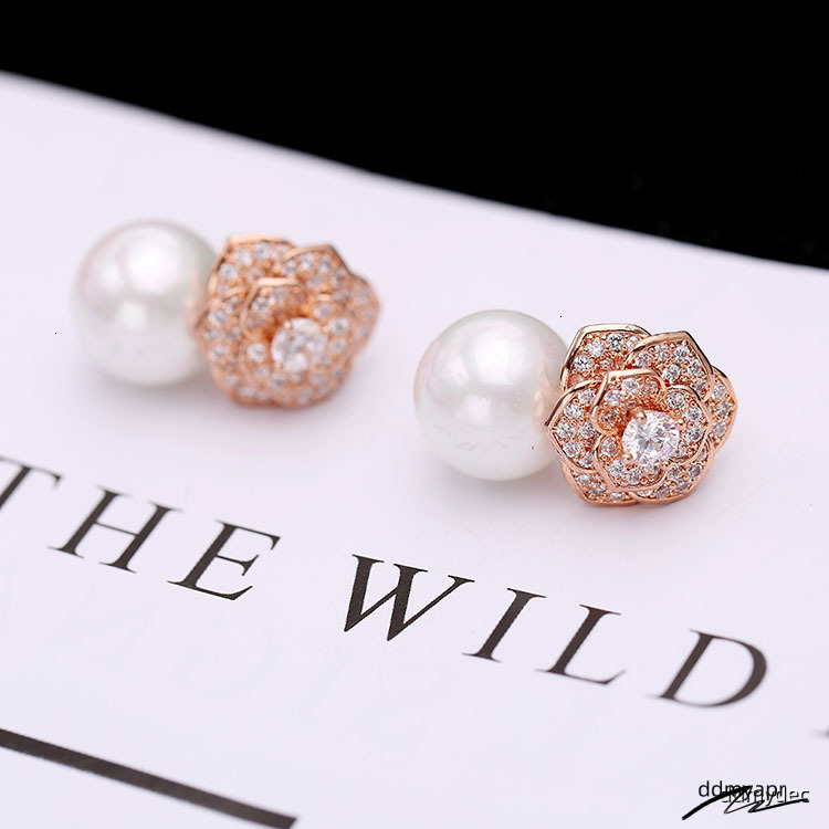 Elegant Freshwater Camellia Flower ddmydec Earrings For Women Dia Zircon Stud Ball Pearl Earring Fashion Wedding Jewelry Nice Gift ddmydec