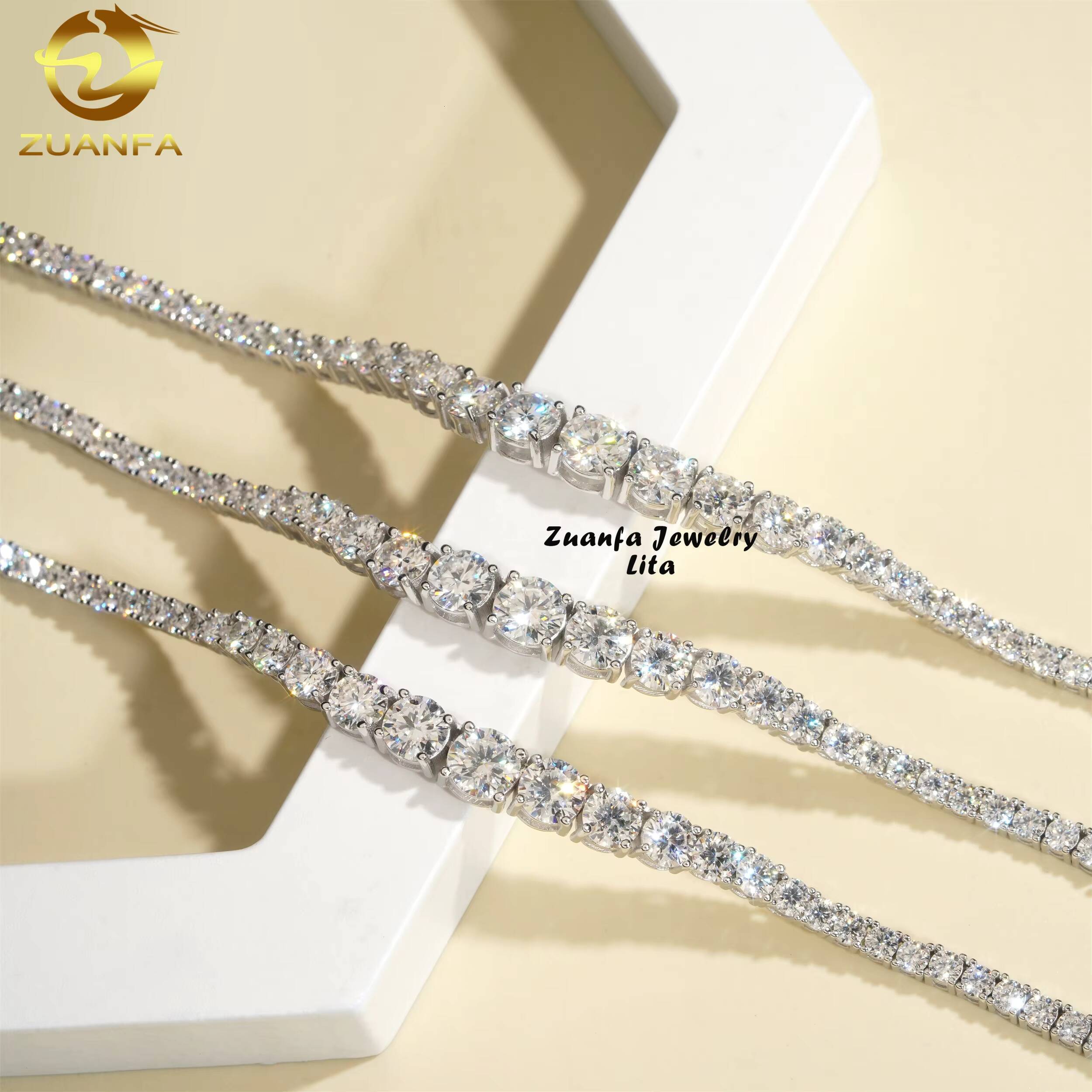 New Fashion High Quality 925 Sterling Silver Different Size VVS Diamond Moissanite Tennis Chain Necklace Women