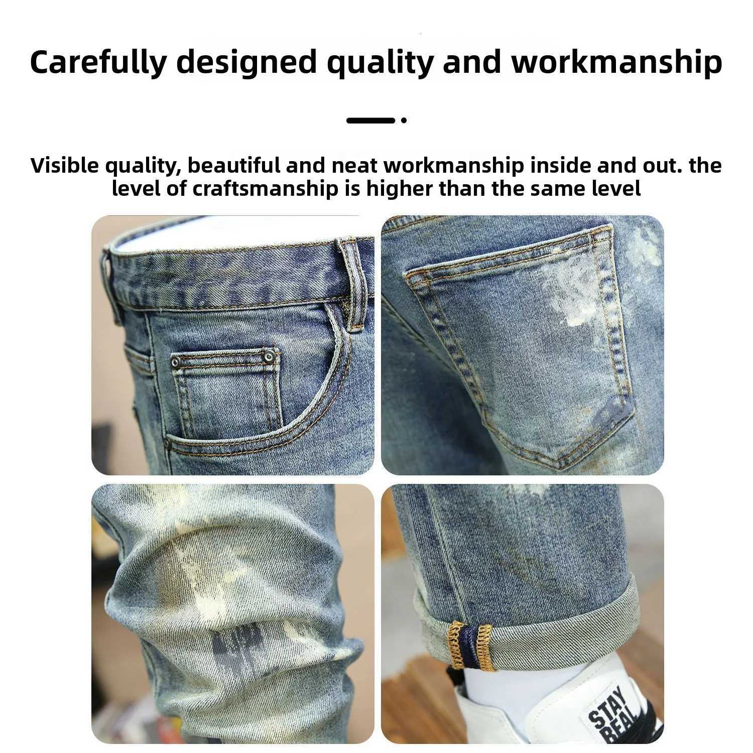 Smallfooted Jeans 2025 New Mens Spring and Summer Trendy Brand Inksplashing Trousers Slim and Thin Handsome Men Clothes Pants W250905