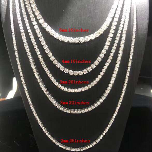 Plated Moissanite Pass Positive 2mm3mm4mm5mm Men Fashion sier Tennis Necklace Chain