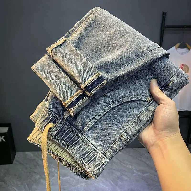 Luxury Korean Style Mens Jeans with Elastic Waistband New Washed Denim Pants Trendy and Versatile Trousers Cowboy Harem Jeans W250905