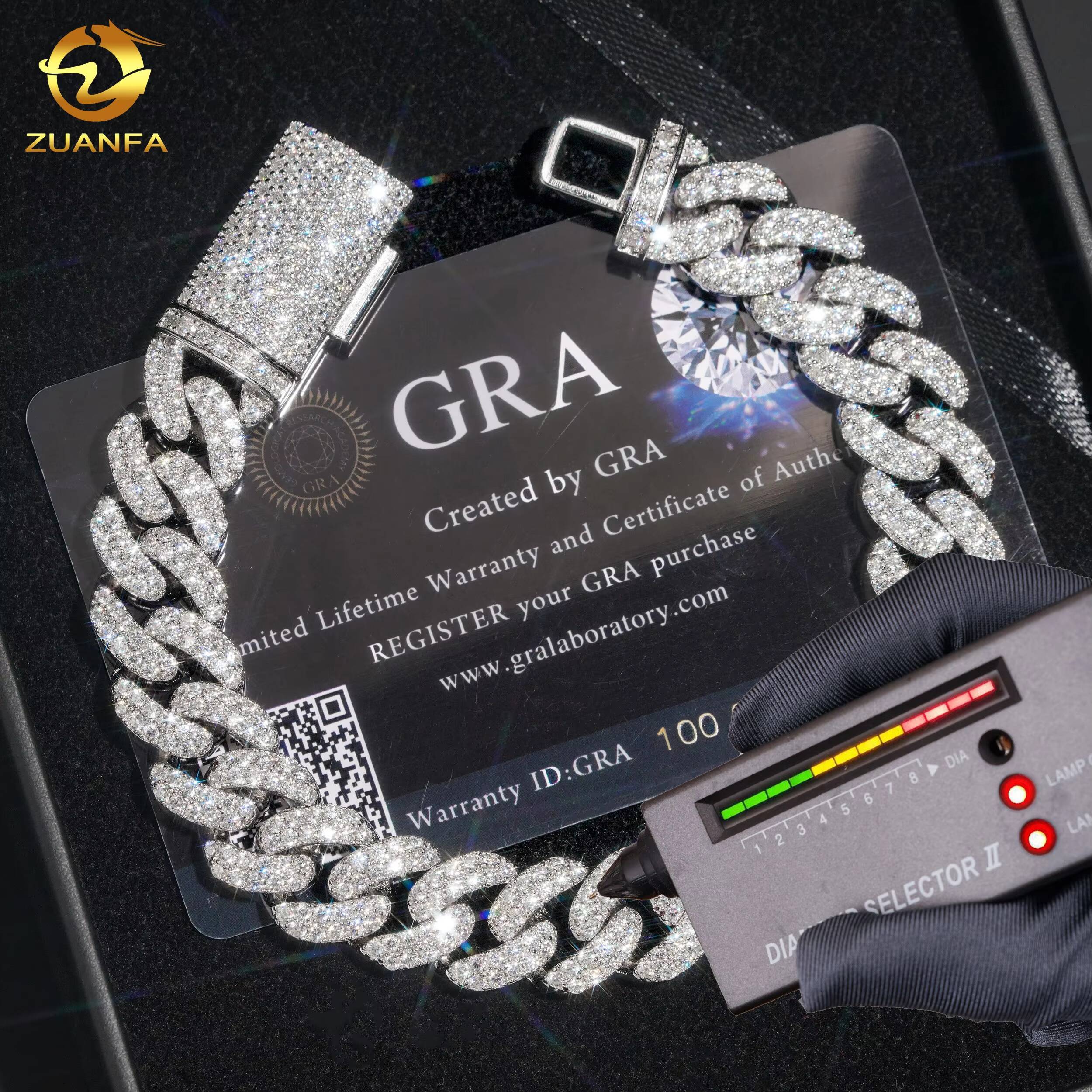 Top Quality VVS Diamond Solid 925 Silver Two Row 13MM Moissanite Cuban Link Bracelet