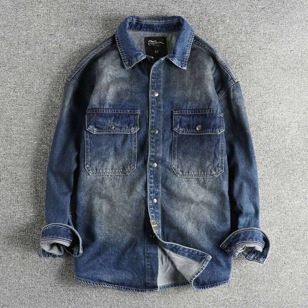 8132# 2024 Spring and Autumn New American Retro Denim Jacket Men's Simple 90% Cotton Washed Old Casual Double Pocket Loose Coat