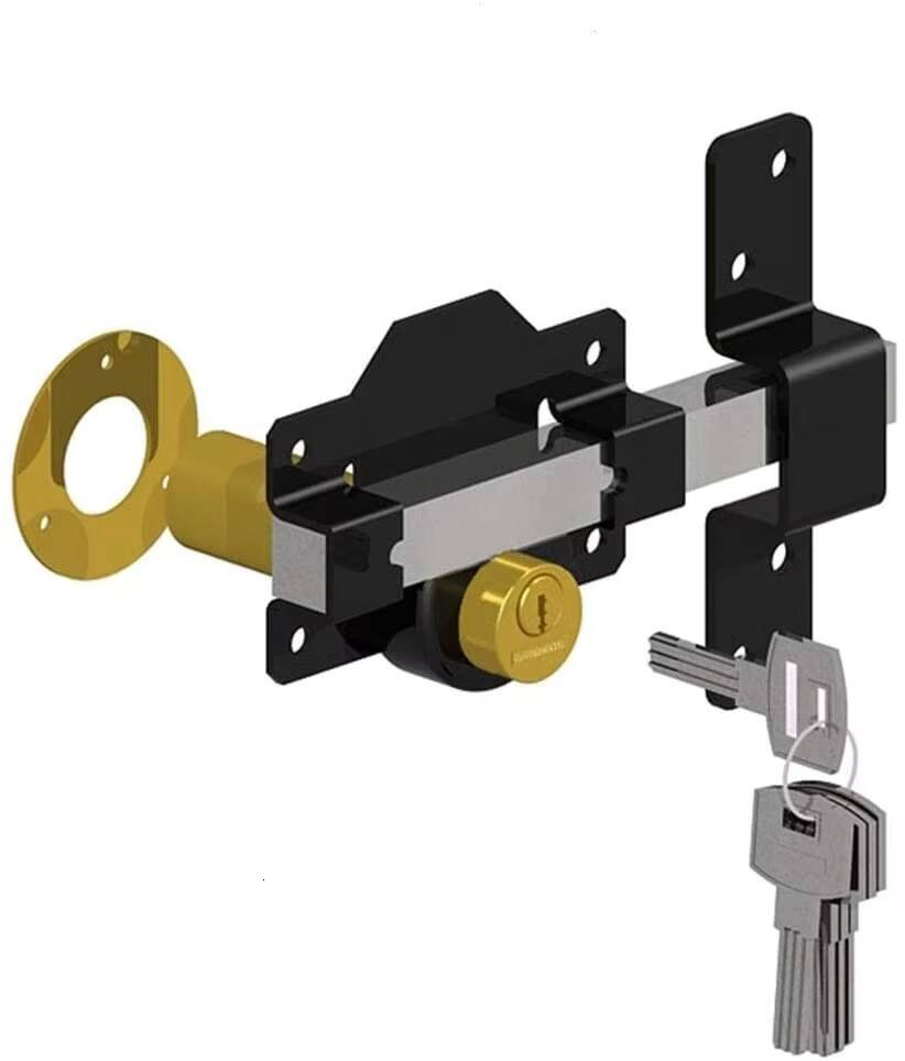 Long Throw Door Lock SS304 Bolt 5 Brass Keys, 50/70mm Cylinder, Double Action.