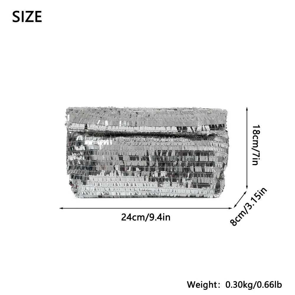 Women Silver Evening Clutch Bag Designer Shining Sequins Party Wedding Purse Fashion Trends Handbag Black Metal Wallet Z250903