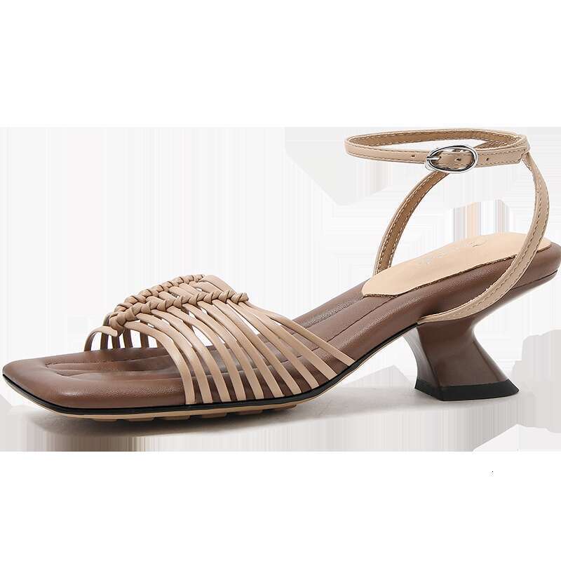Brown Sandals Women Summer New Fashion Women's Sandals Open Toe Pumps Women Shoes Dress Soft-soled Heel High Shoes