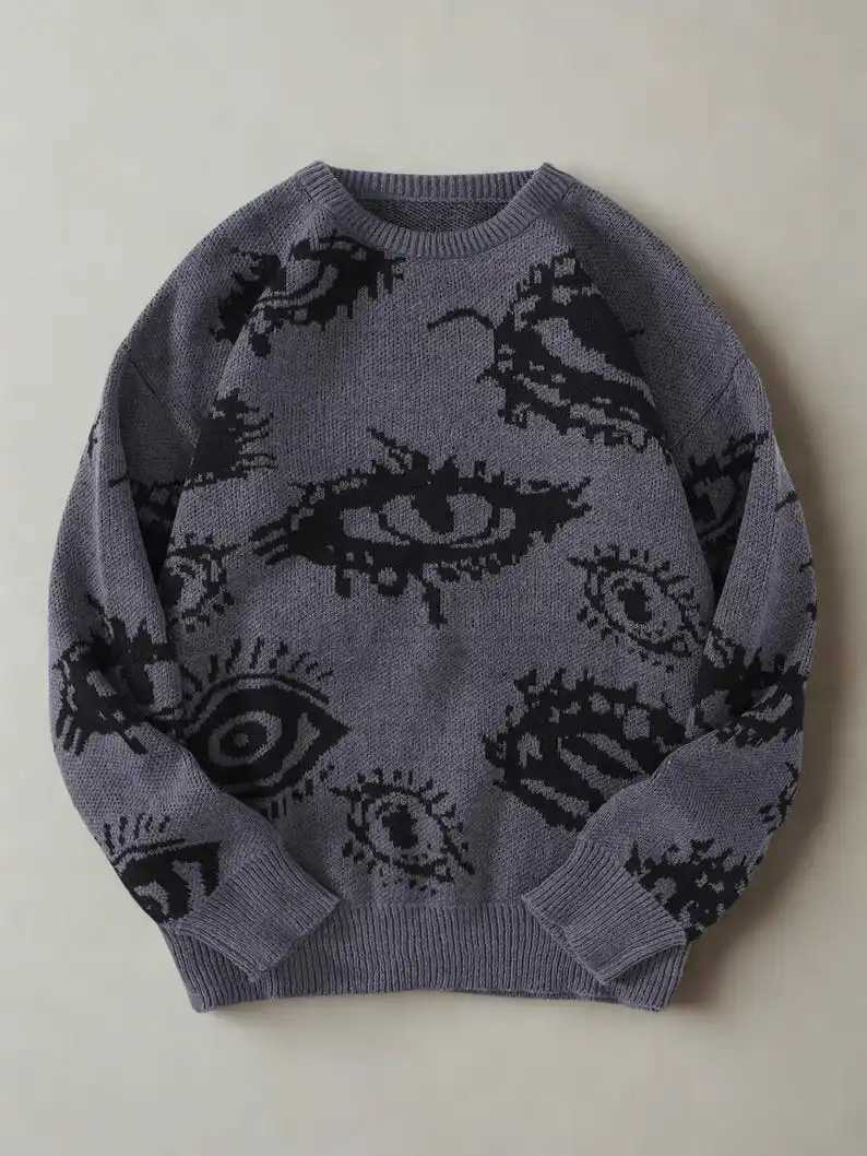 Oversized Cozy 90s Knit Pullover Sweater Retro Urban Street Style Sweatshirt Winter Jumper Trendy Mens Knitwear Gift for Him Z250905