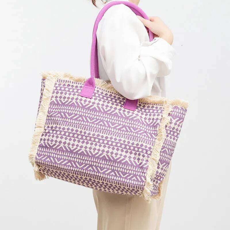 Bohemian Vintage Tote European and American Fashion Canvas Shoulder Bag Large Capacity Zippered HandbagShopping storage handbag