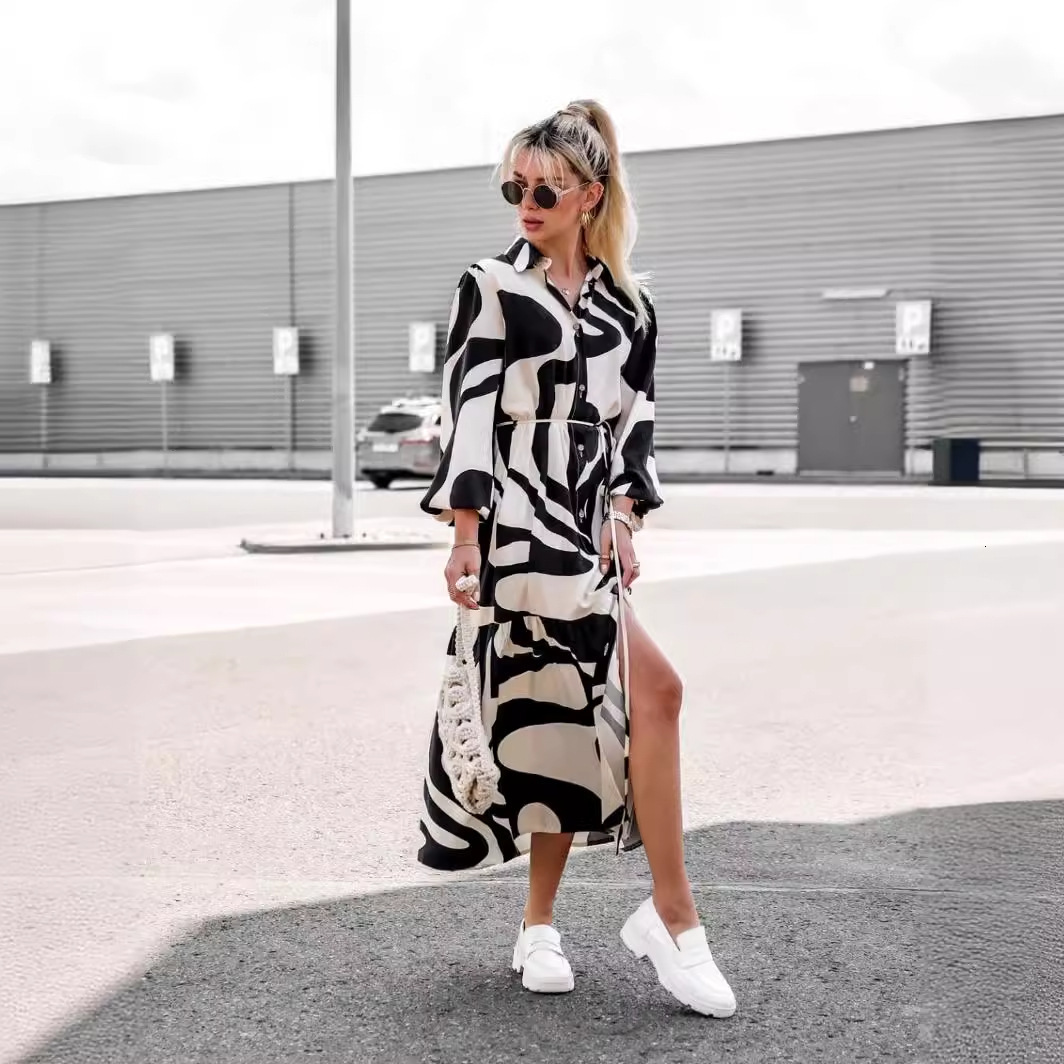 2023 Autumn Winter Womens New Fashion Loose SingleBreasted Long Sleeve Long Dress