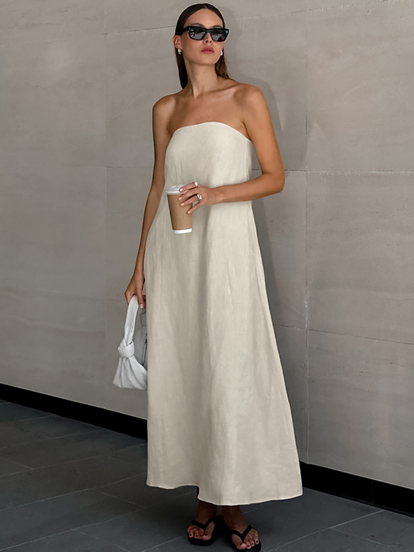 XR112 New Slim Fit Temperament Strapless Solid Color Long Dress for Women