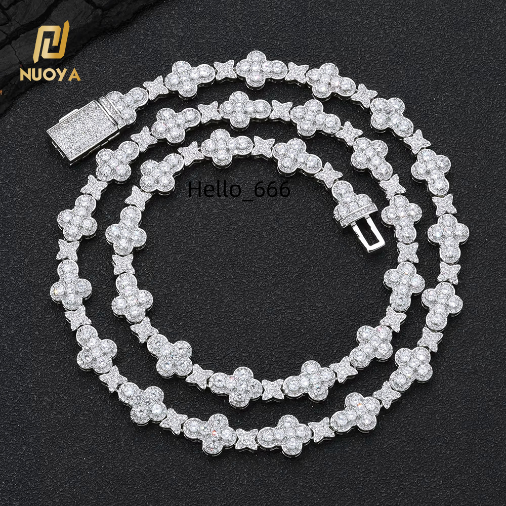 HipHop Iced Out Jewelry New Style Shiny Diamond Cross Link Chain Women Full Pave Zircon Gold Plated Flower Chain Choker Necklace