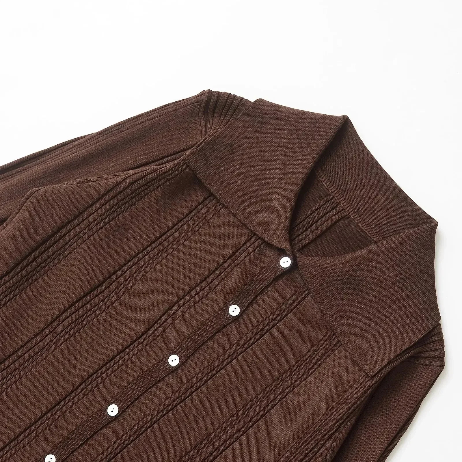 TRAFSHE Spring Women Ribbed Knit Polo Shirts T Collar Long Sleeve Outerwear Top Clothes 4331009 250905