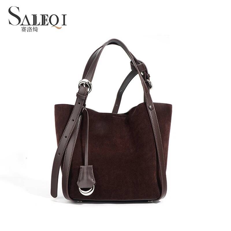 Genuine Leather Women's Tote Large Capacity Vegetable Basket Bucket Designer Shoulder Brand Bag For Women Purple