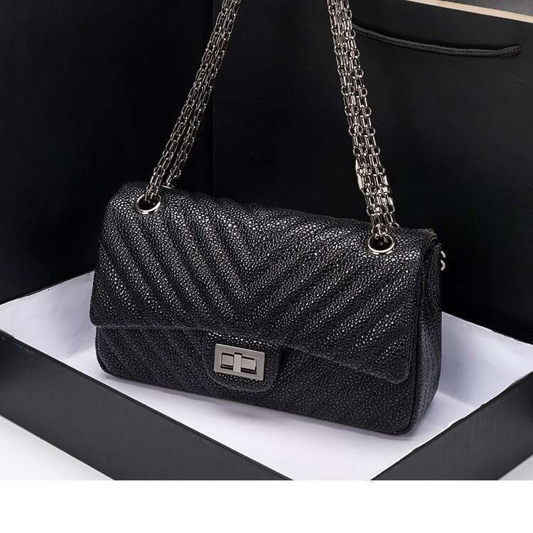 DHessentials 2025 Women's Caviar Quilted Chain Crossbody Bag Luxury PU Leather Shoulder Purse for Work & Daily Use Medium Size Black