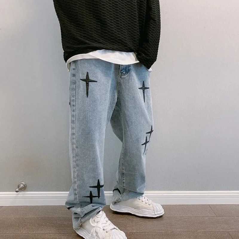 New Baggy Mens Jeans Embroidery Fashion Loose Denim Pants Streetwear Hip Hop Straight Wide Leg Trousers Casual Men Clothing W250905