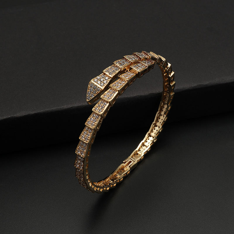 New Dia-Studded Snake-Shaped Open Bracelet Fashionable Simple Elegant Non-Fading Jewelry Bangle