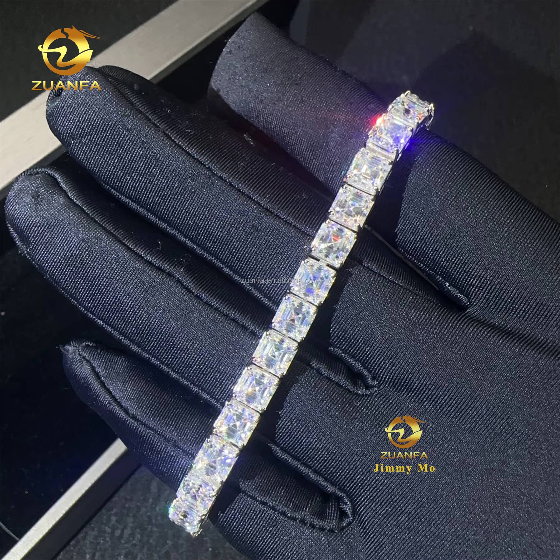 Pass Diamond Tester Fashion Luxury 925 Sterling Silver Iced Out Hip Hop Fire Jewelry Moissanite Asscher Cluster Tennis Bracelet