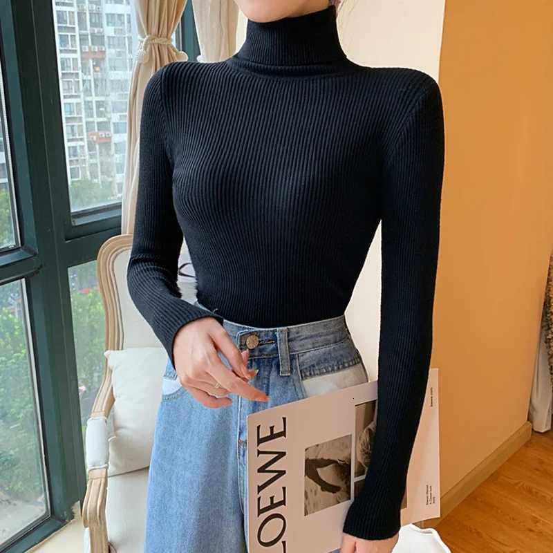 2025 Autumn Winter Women Long Sleeve Knitted Foldover Turtleneck Ribbed Pull Sweater Soft Warm Femme Jumper Pullover Clothes Z250905
