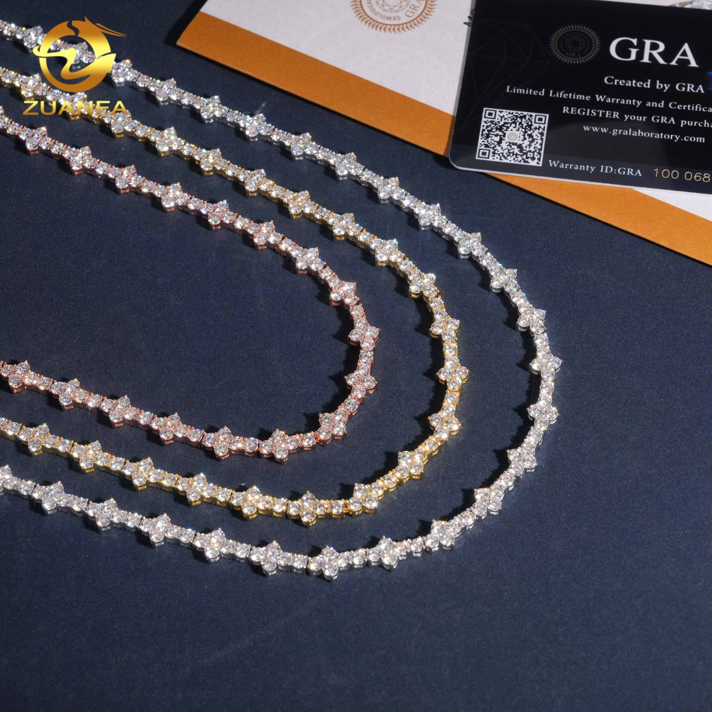 Pass Diamond Tester 925 Sterling Silver Hip Hop Fashion 3mm Cross Moissanite Tennis Chain Necklace