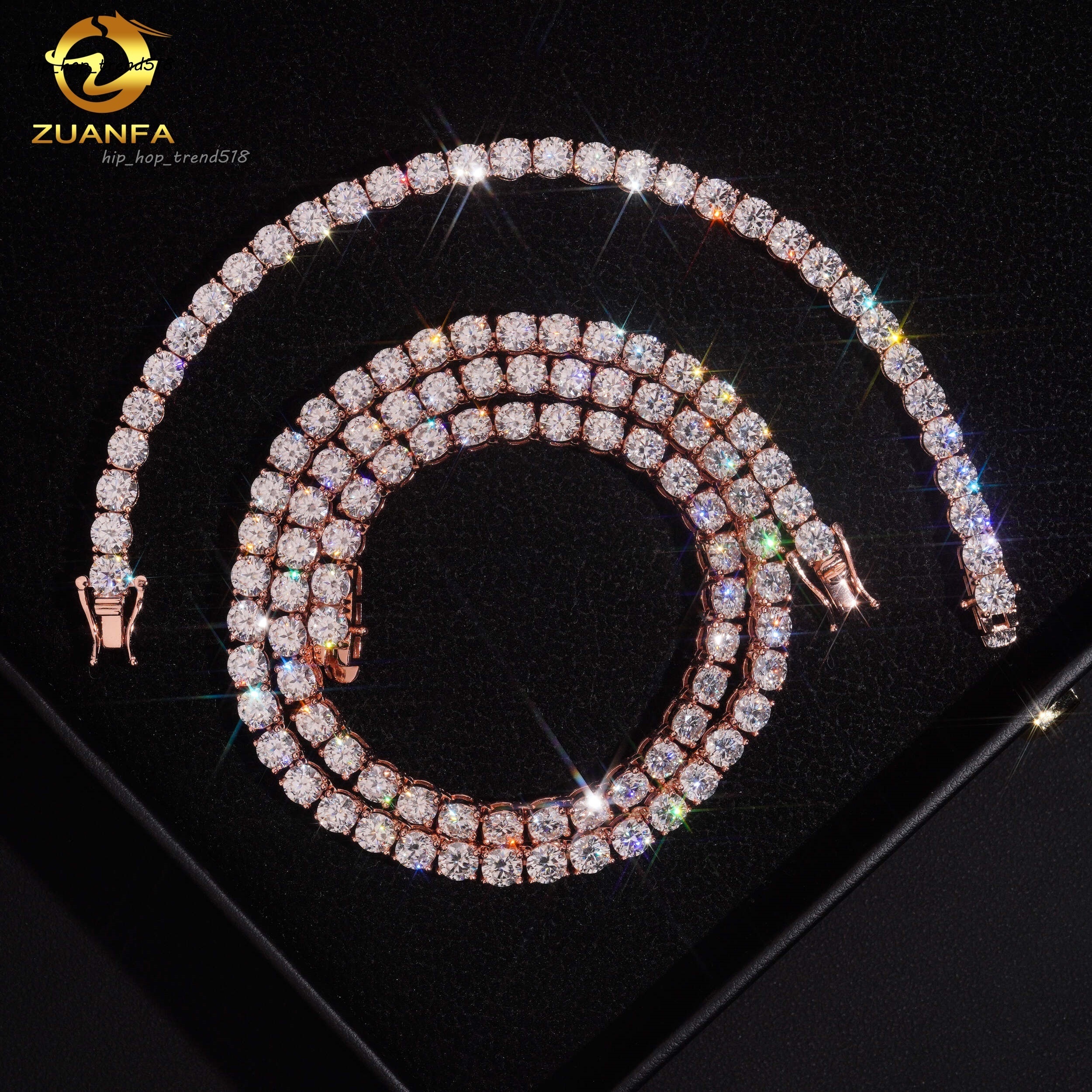 Iced Out Hip Hop Tennis Chain Jewelry Luxe 5MM Lab Grown Diamond Necklace 10K Rose Gold