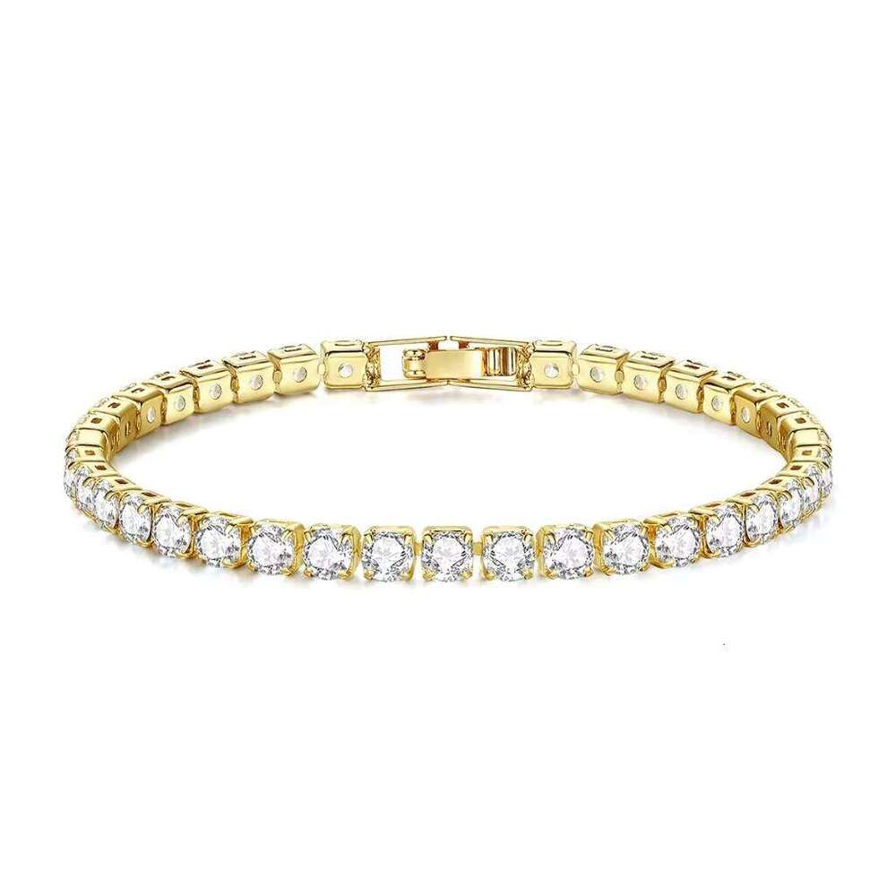 Fashion Gold Plated Brass Lab Dia Zircon Moissanite Tennis Chain Women Men Bracelet Jewelry 4mm 3mm 5mm