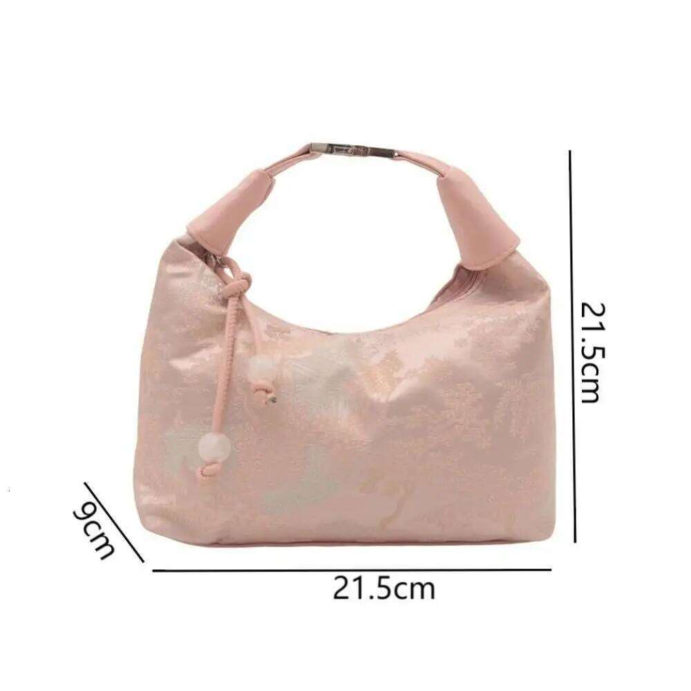 Embroidery Shoulder Nylon Texture Small Armpit Bag Pearl Pendant Bucket Handbag Women Girl