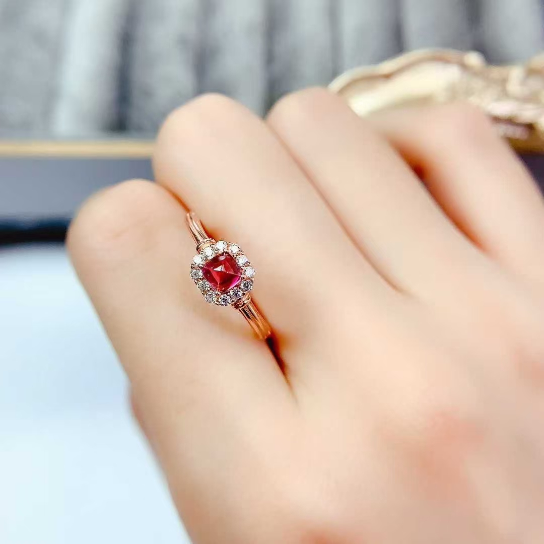 925 silver crystal ring natural garnet jewelry 4mm 0.4ct pyrope garnet ring 18K gold plated sterling silver gemstone ring
