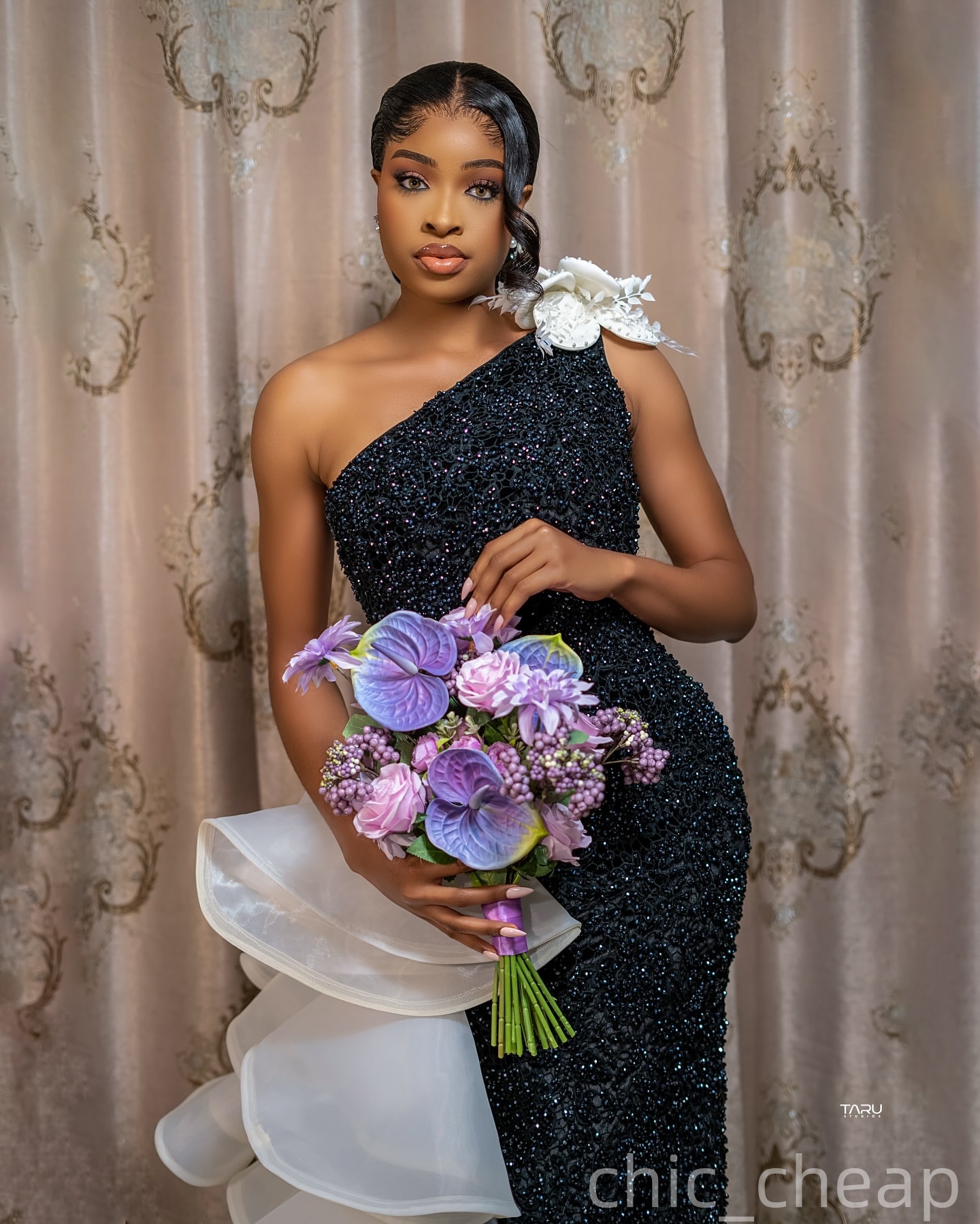 Aso Ebi Black Sheath Prom Dresses 2025 One Shoulder Flower Lace Evening Formal Party Second Birthday Engagement Gowns Plus Size Dress For Special Occa