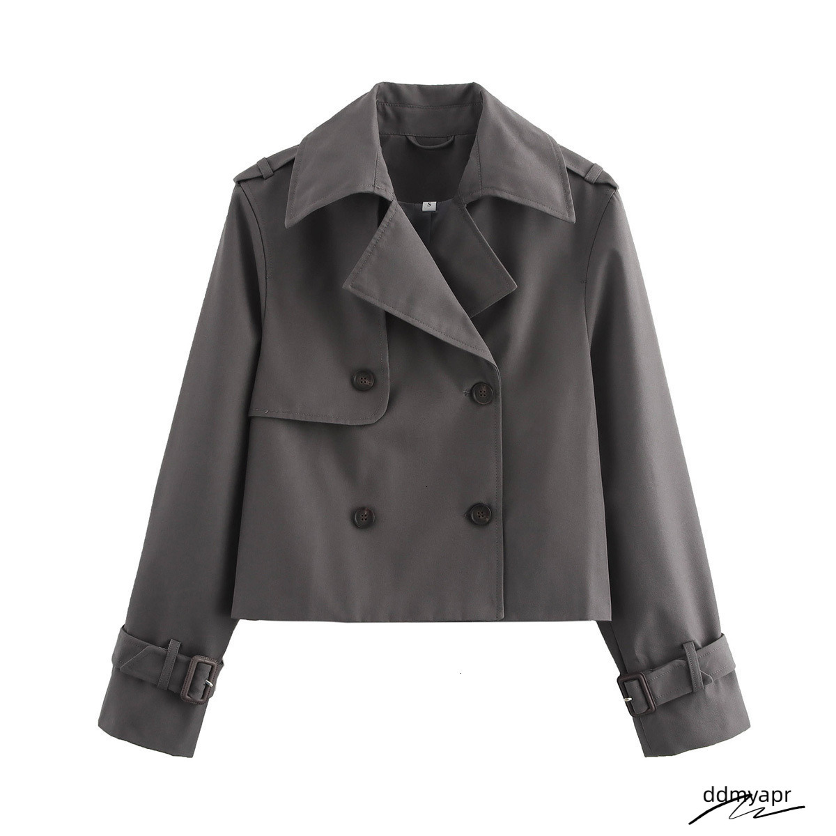 Spring Autumn Simple Short Trench Coat For ddmyday Women High-End Korean Style Double Breasted Lace-Up Windbreaker Jackets 240202 ddmyday ddmyday ddmy