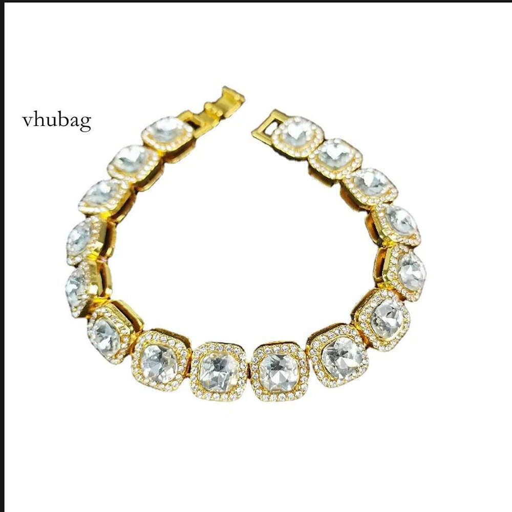 Men's Hip Hop Rap Accessories square Rock Candy Full Dia Gold Necklace Bangles