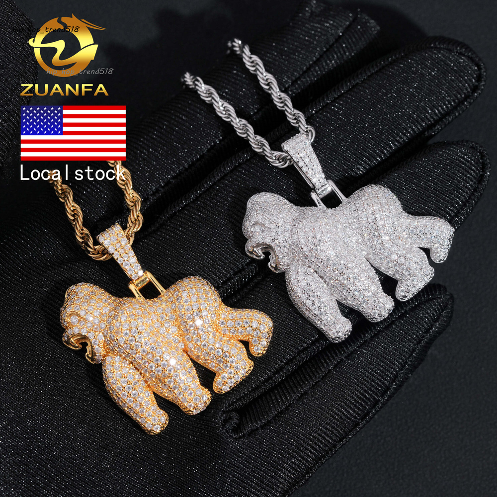 USA Local Stock Fast Shipping Gorilla Pendant 925 Silver Moissanite Pass Diamond Test Gold Plated Gorilla Charms Pendants