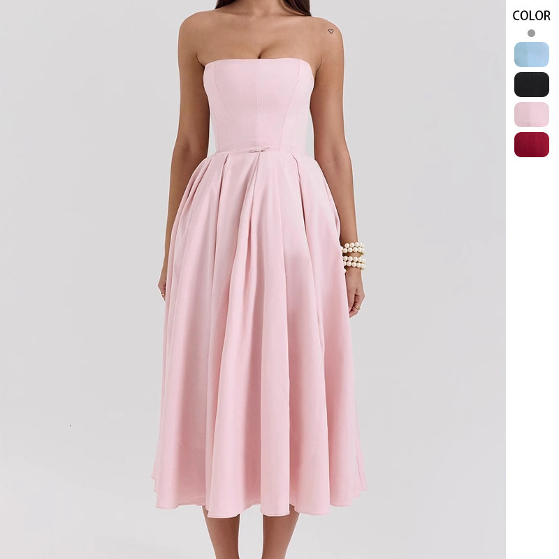 Sexy Womens Summer Outfit HighEnd Fishbone Strapless Dress Pure Desire Style Slim Fit Backless MidLength Dress