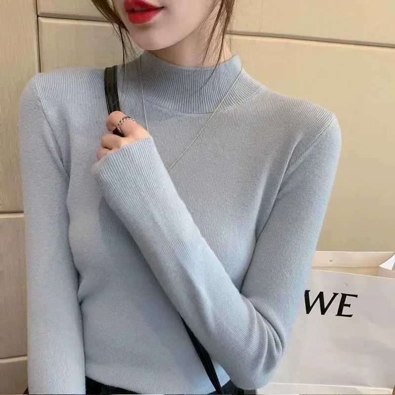 Womens Knitted Long Sleeve Sweater Half High Collar Slim Fit Inner Wear Base Shirt Fashionable Autumn Winter New Style Top Z250905