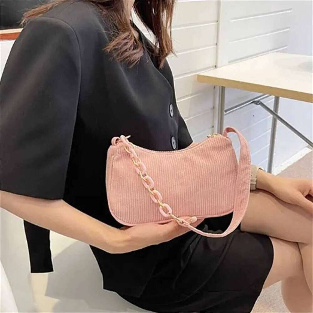 Fi Retro Handbags Warm Autumn Winter Corduroy Bottom Zipper Shoder Small Bag Fem Soft Leisure Club Handbag Y241106