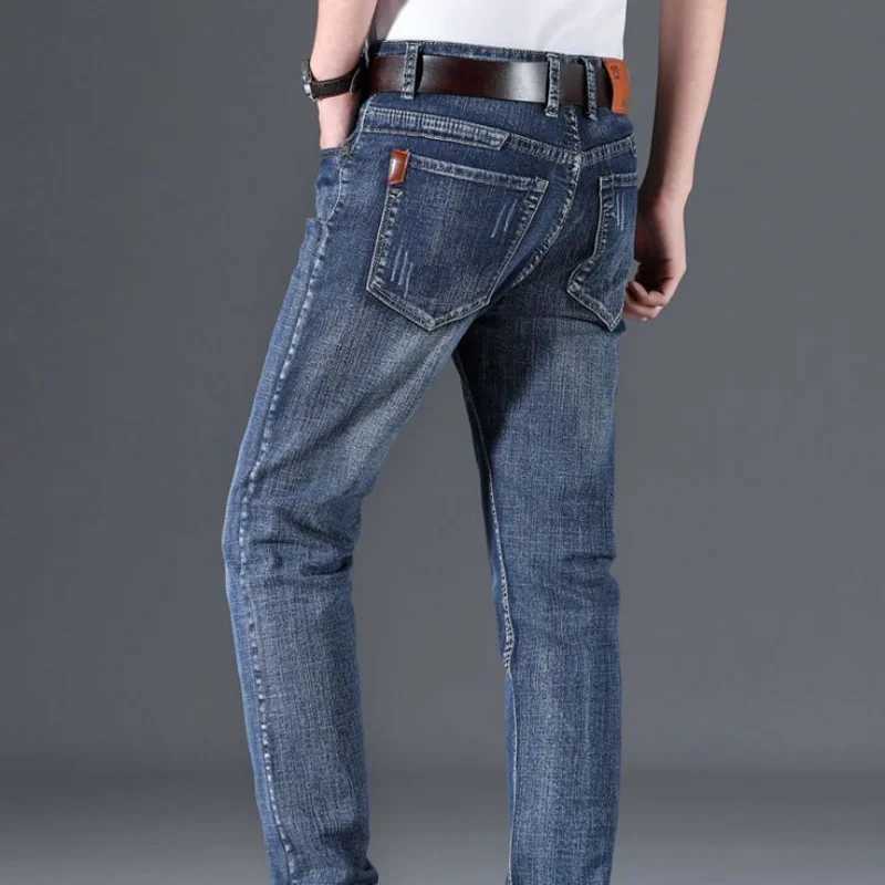 Mens Denim Pants Spring Casual Business Straight Fit Loose Elasticated Jeans Stylish Comfortable Pants for Work and Daily Wear W250905
