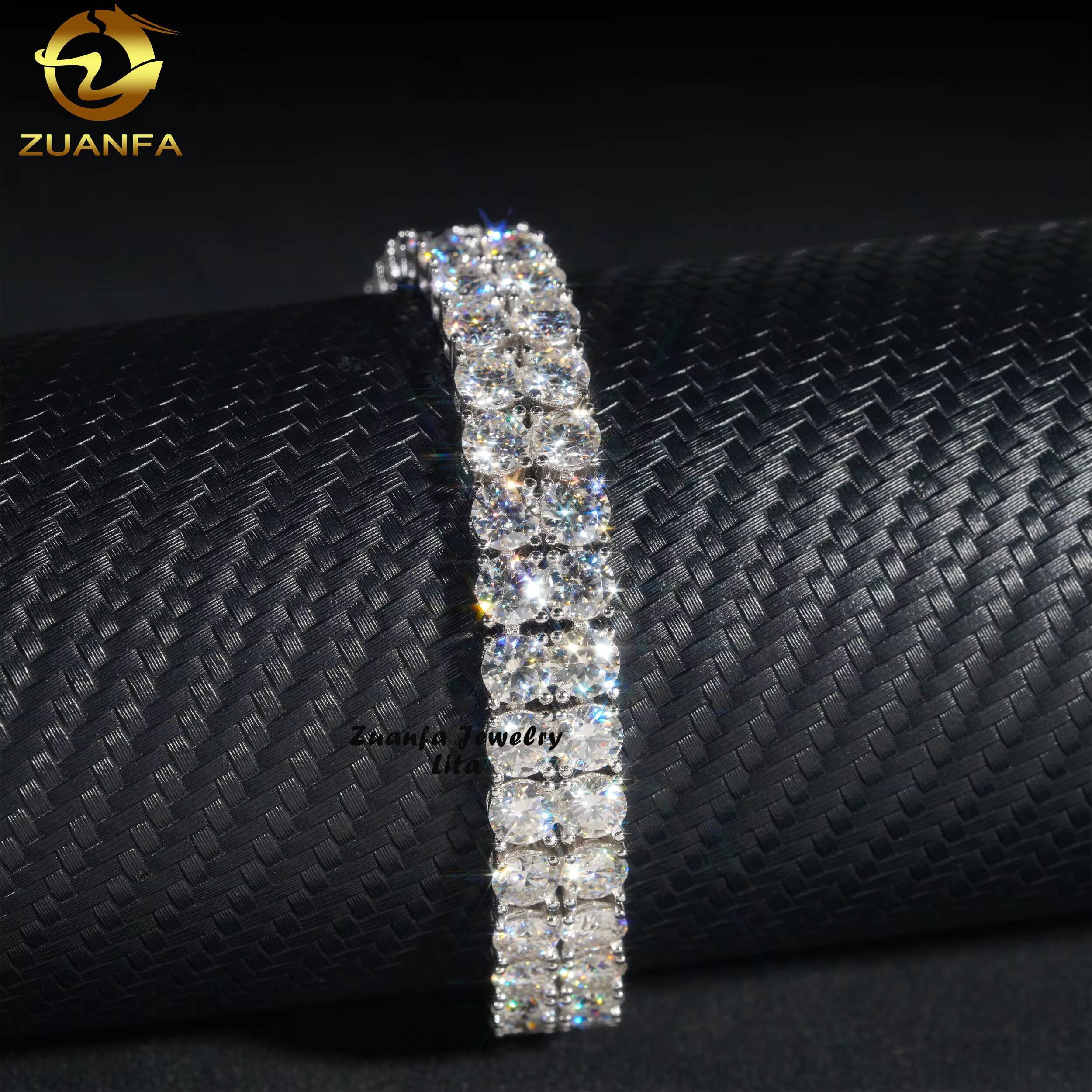 Hip Hop Rapper D Color VVS Diamond Silver Gold Plated 10mm Two Rows Moissanite Tennis Chain Bracelet