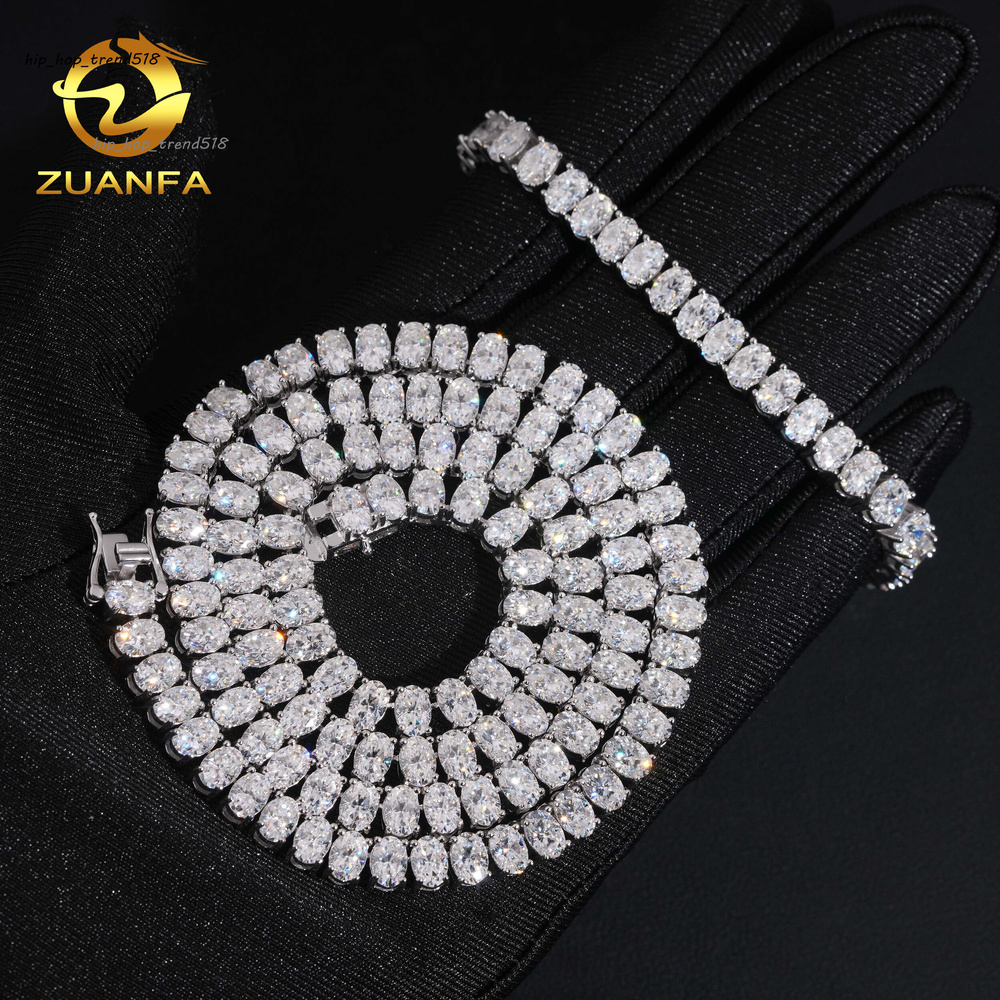 Pass Diamond Tetser 46mm Oval Cut 925 Silver Moissanite Tennis Chain Fashion Tennis Necklace for Men Women
