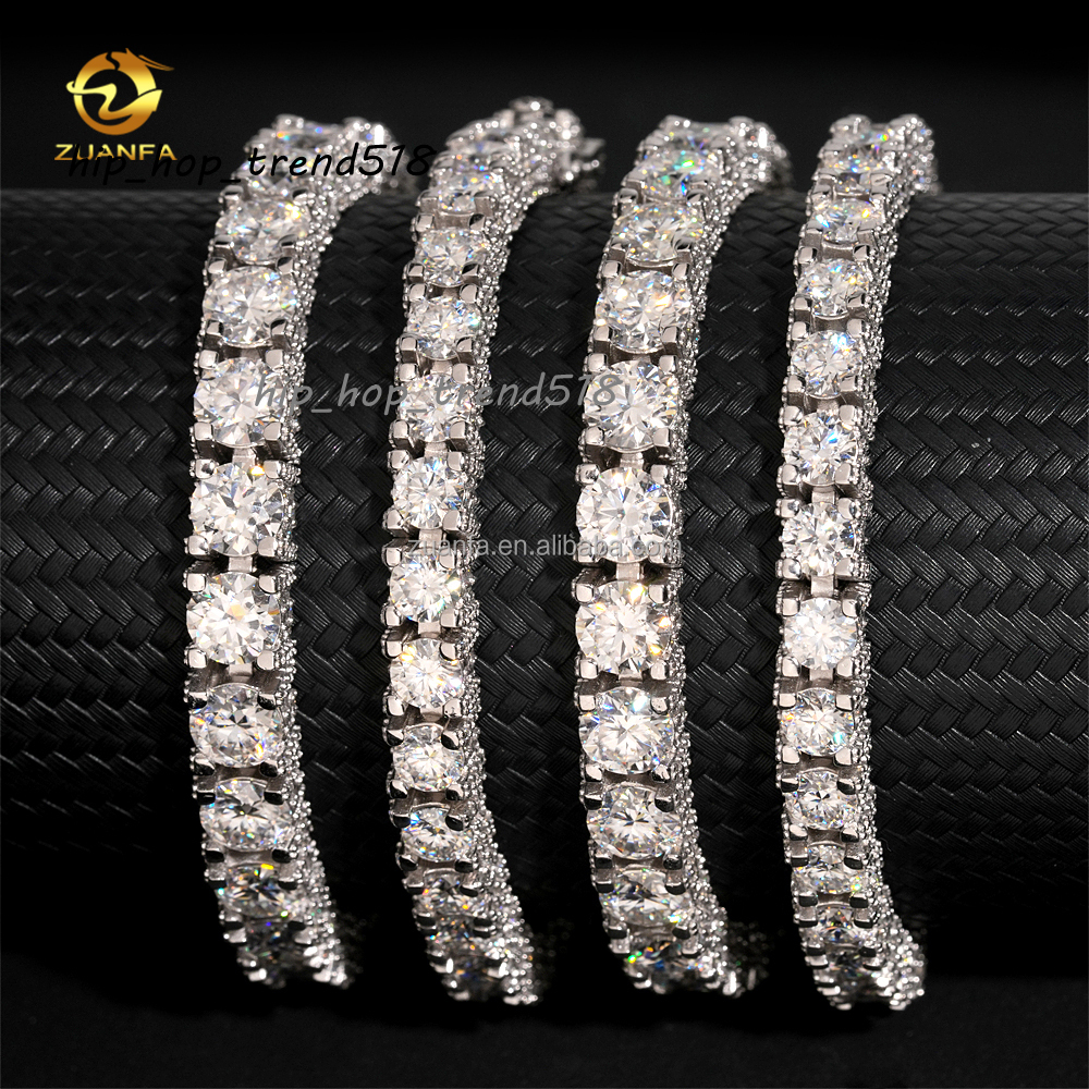 Fashion Style New Arrivals Bulk Stock 5mm 65mm S925 Silver Iced Out Hip Hop VVS Moissanite Diamond Cluster Tennis Bracelet