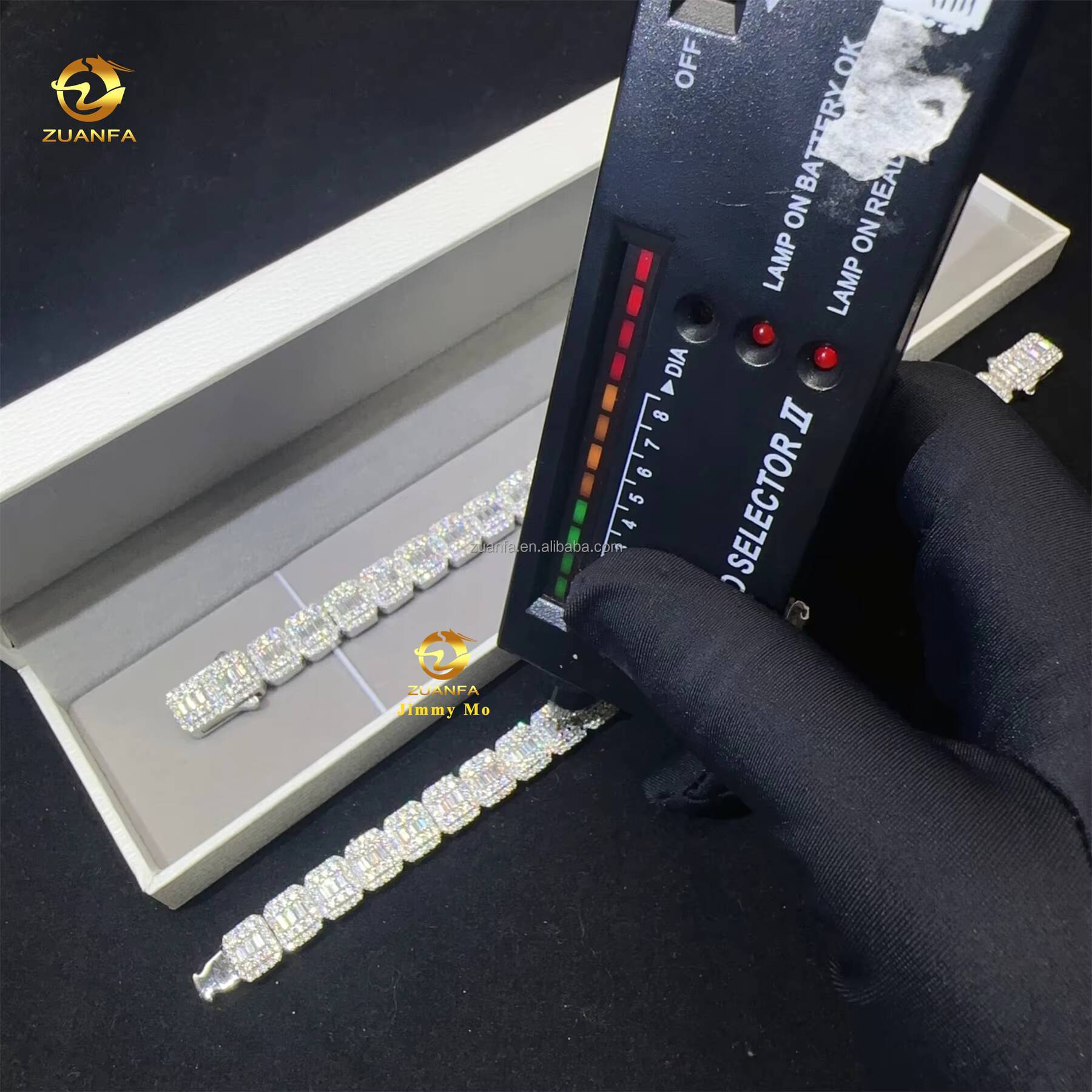 Hot Selling Fashion 9MM Luxury 925 Sterling Silver Iced Out Hip Hop Jewelry Moissanite Baguette Cluster Tennis Chain Bracelet