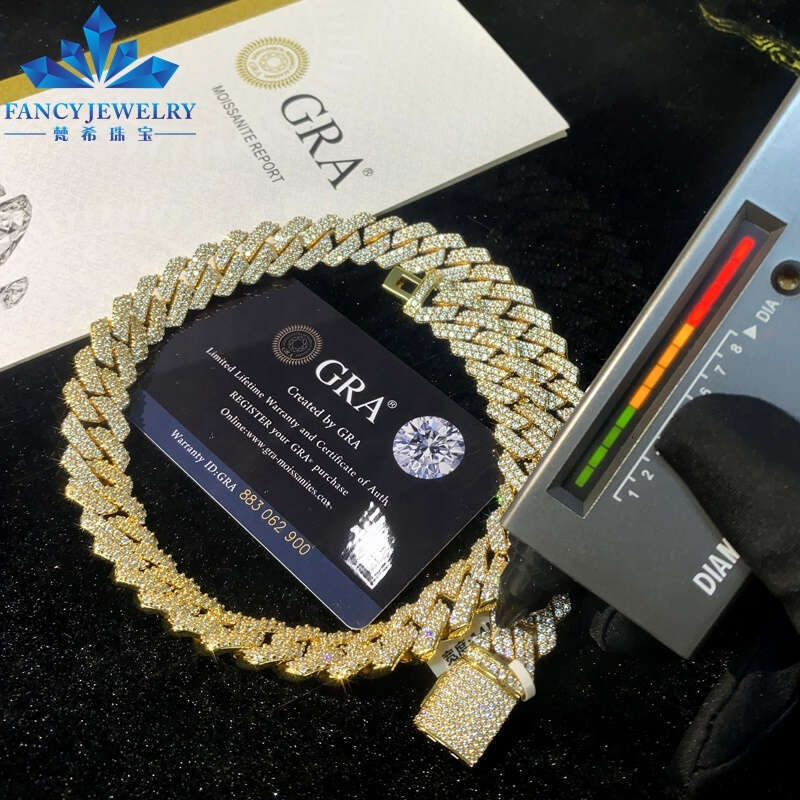 Wholesale VVS Moissanite Pass Dia Tester 2 Tone Miami Cuban Link Chain 12mm 14mm 18mm Hip Hop Necklace Bracelet Men Jewelry