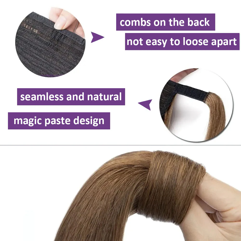 Straight Ponytail Extensions Medium Brown #6 Wrap Around Pony tail With Clips Easy Install 120G Brazilian Human Hair Extensions