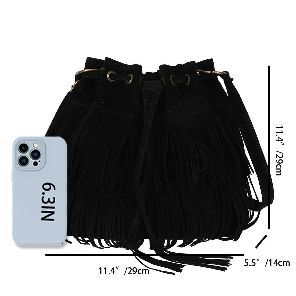 Women Tassel Decoration Bucket Bag Quilted Lint Handbag with Drawstring Magnetic Closure for Daily Essentials Shoulder Bag Z250903