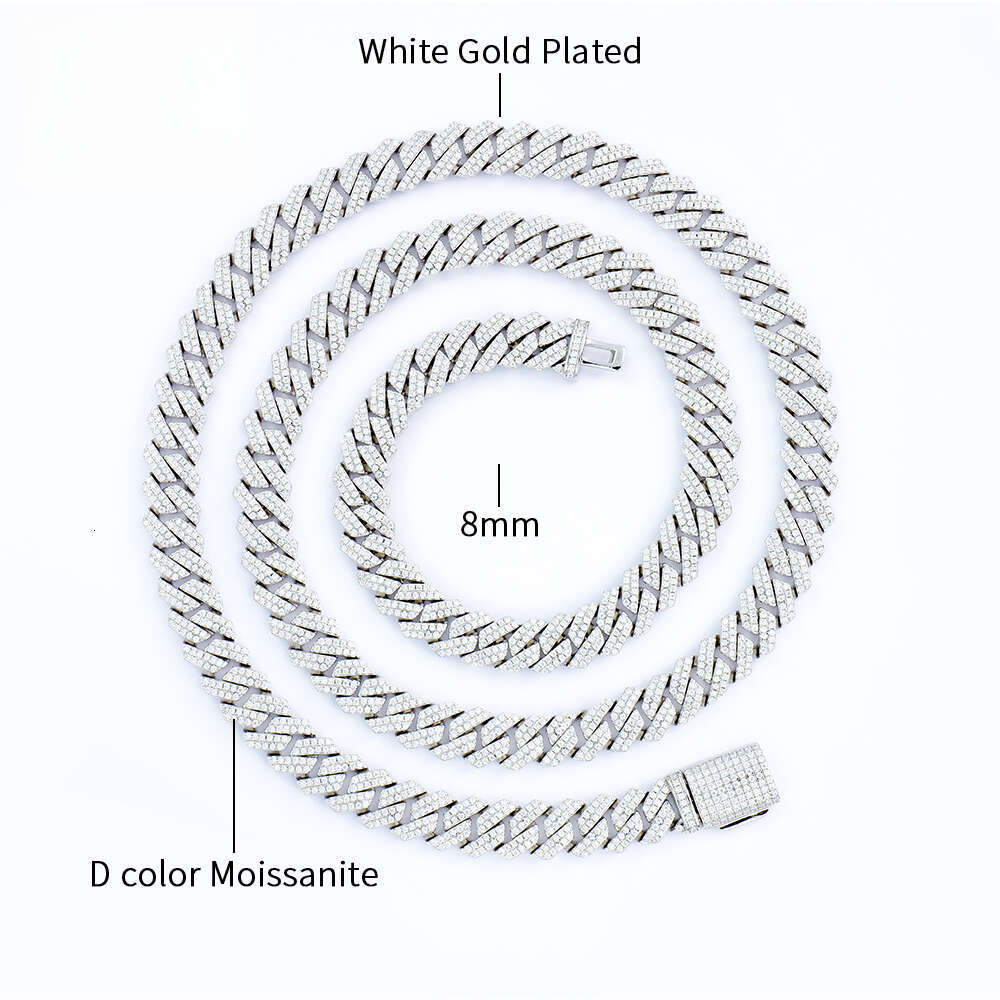 Men's Sterling Sier Hip Hop Jewelry Vvs Iced Necklace 8-20mm Gra Certified Mossanite Moissanite Dia Cuban Link Chain