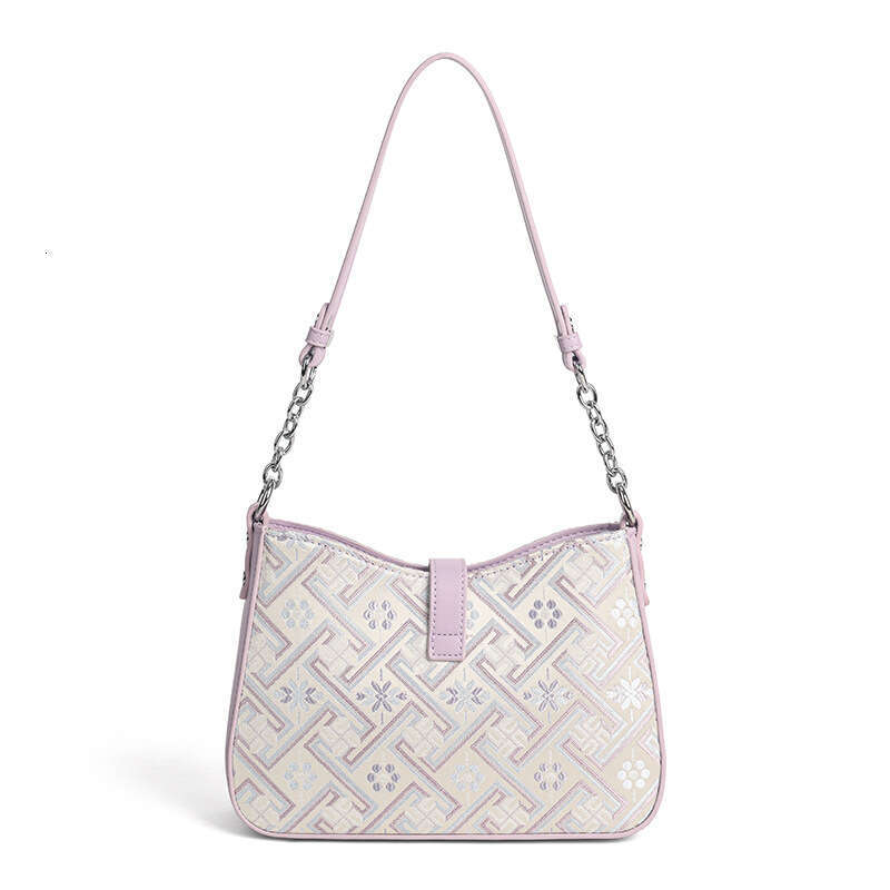 DHEssentials 2025 Spring Ethnic Style Shoulder Bag, PU Leather, Muted White/Purple, Minimalist Crossbody for Women