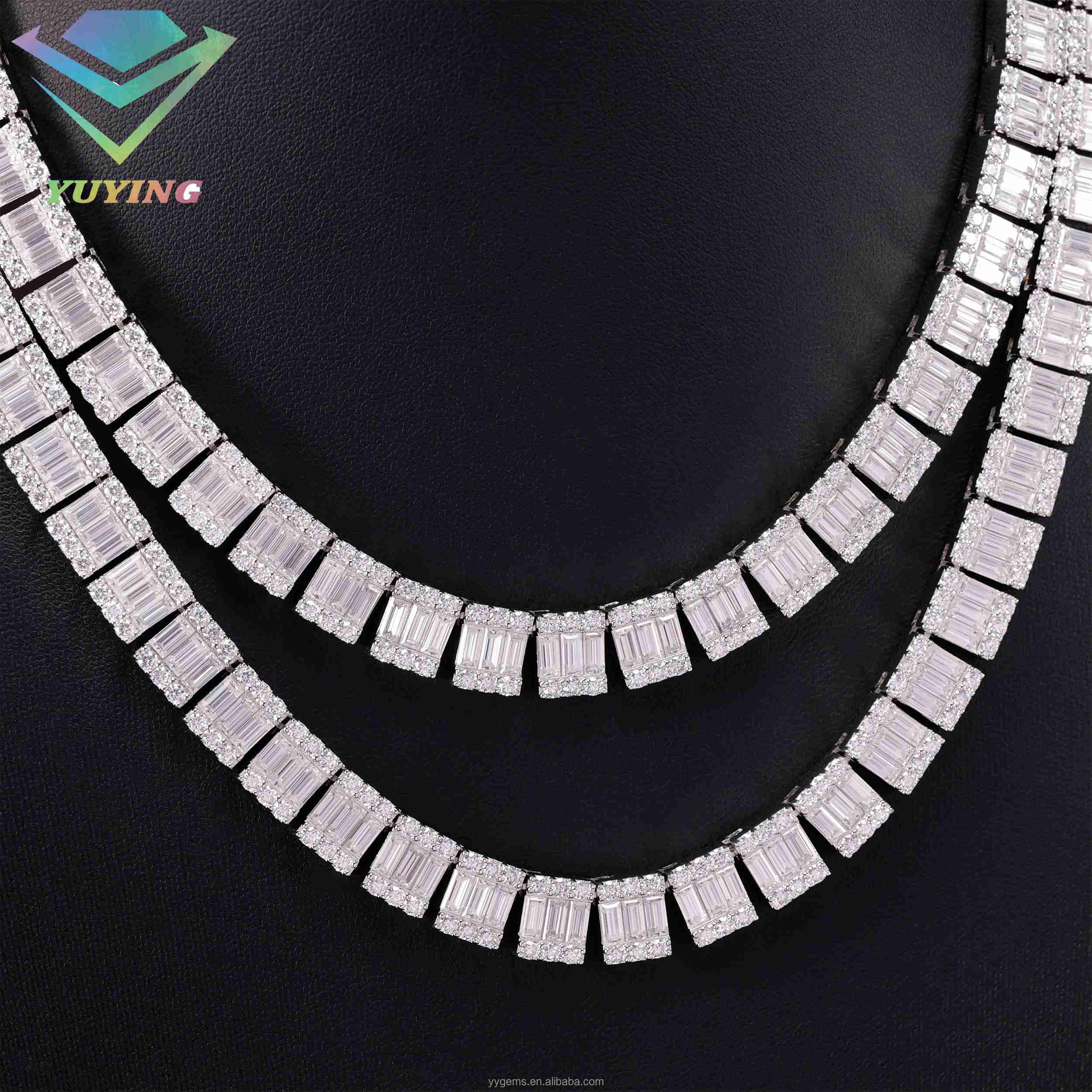 VVS Moissanite Baguette Chain 8mm 10mm S925 Sterling Silver Hip Hop Necklace Iced Out Moissanite Tennis Chain