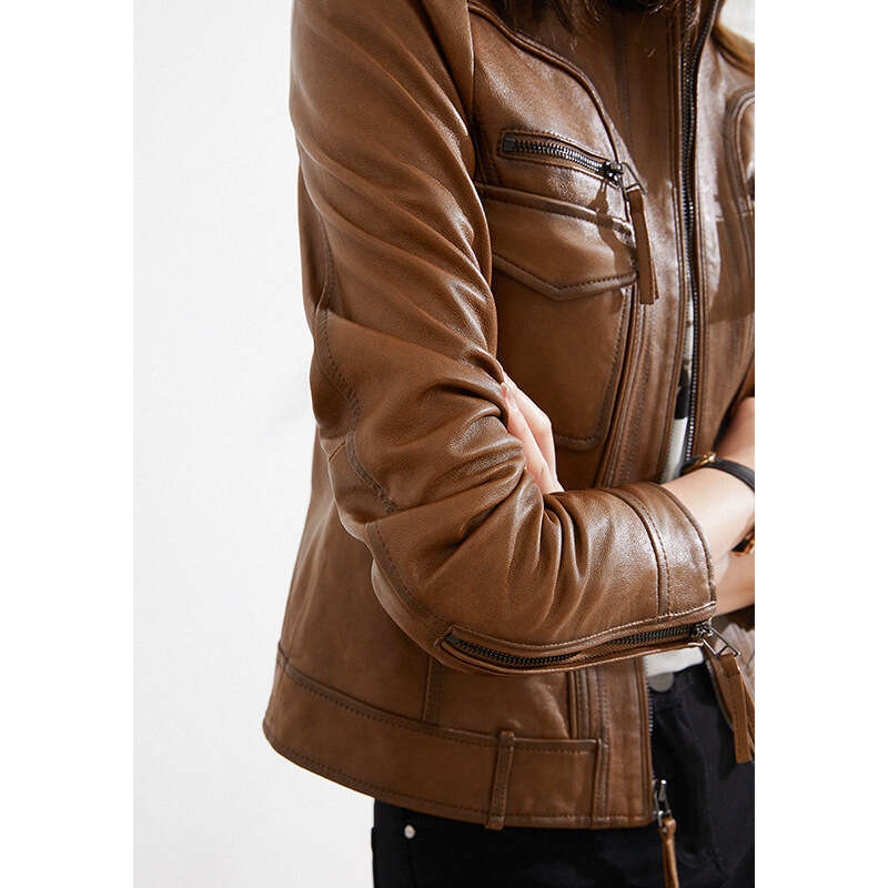 Sassy Genuine Women's Spring New Sheepskin Short Coat Ladies Leather Jacket Top B5